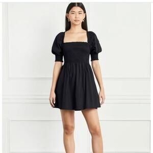 Hill House The Athena Nap Dress Mini Black Puff Sleeves Size Medium
